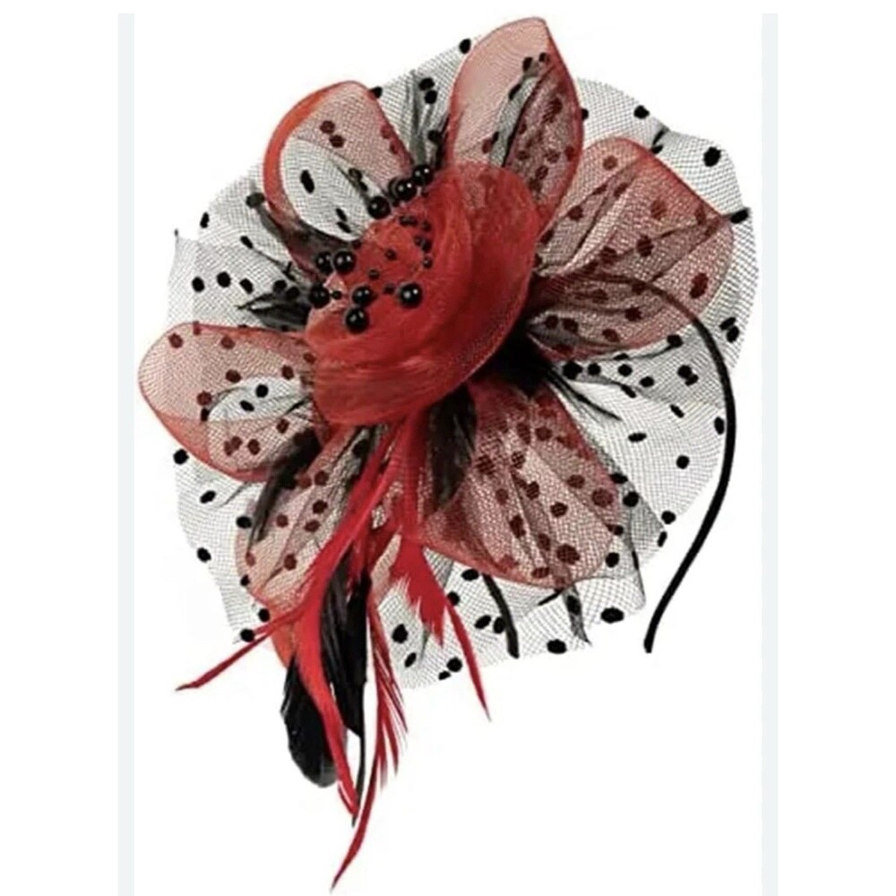 Red/Black Feather Mesh Fascinator Hat Clip/Band Wedding Tea Cocktail Party